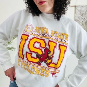Vintage 80s Iowa State University White Crewneck Sweatshirt Size Large